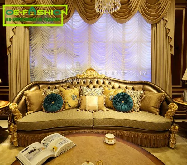 Wholesale Luxury Furnitures House Living Room Couch Leather Wood Carving Sofa