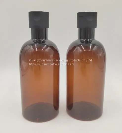 400ml Cosmetic Plastic Shampoo Amber Color Boston Shower Gel Bottle With Cap