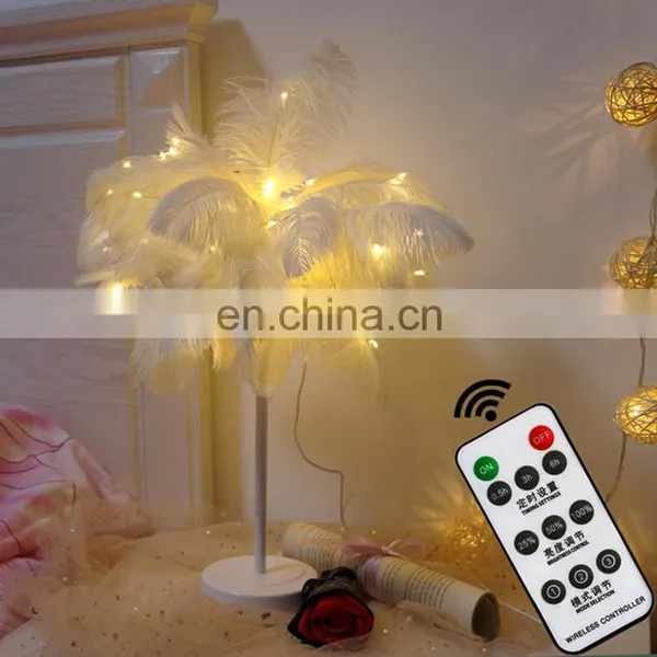 Modern Design Contemporary Contracted Nordic Creative Romantic LED Ostrich Feather Table Lamp Decor With Remote Control photo-4