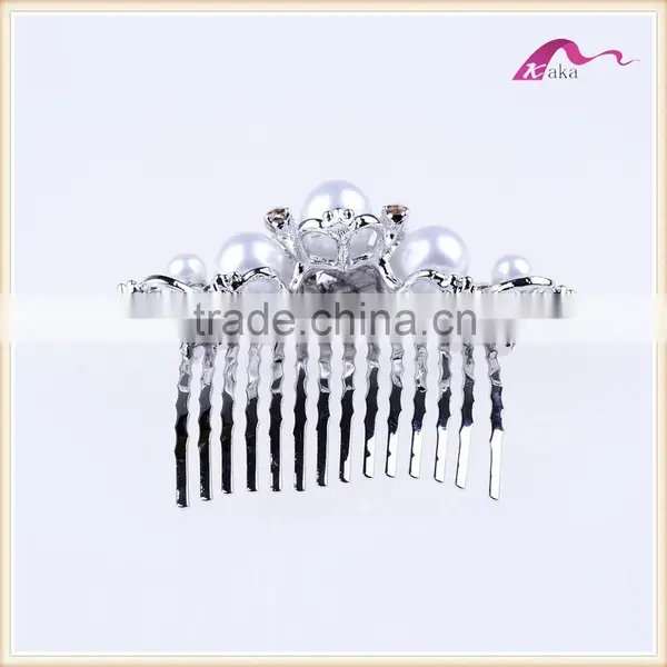 Fashion Crown Tiara Pearl Decorative Hair Comb Clips photo-3
