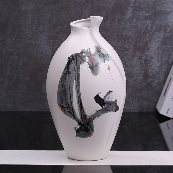 Rotate Sphere Chinese Painting Flower Bird Ceramic Vase Decoration For Home Hallway photo-4