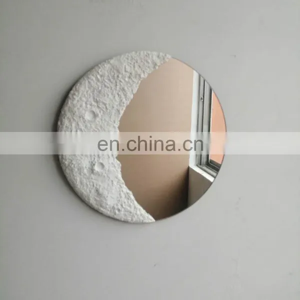 Handmade Gypsum Cement Sand Half Moon Mirror Set For Home Wall Hanging Mirror photo-3