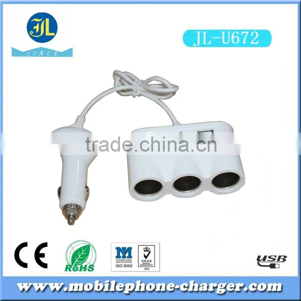 Rapid 3 Ways Car Cigarette Lighter Socket Cigarette Car Charger With Additional 2 USB Output photo-3