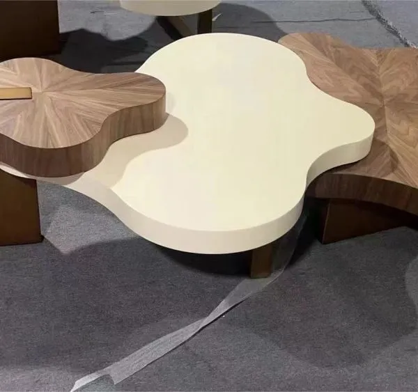 Irregularly Shaped Coffee Table Set – White&Walnut
