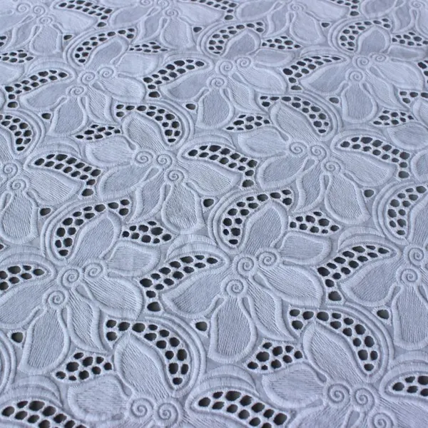 XE059 Bleach Eyelet Fabric Schiffli Cotton Lace Fabric Hollow Out For Garments photo-4