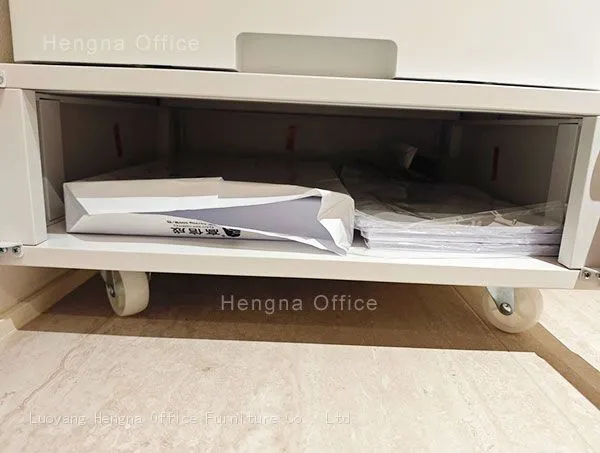 HN-RP37 Rolling Printer Table Cart, Metal 450mm Height With Magnetic Suction Doors and Silent Universal Wheels for Small Business, OEM/ODM photo-3