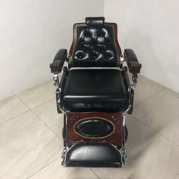 Vintage Black Luxury Style Barber Chair Hydraulic Pump Reclining Back Height Adjustment Barber Chair for Barber Workshop photo-3