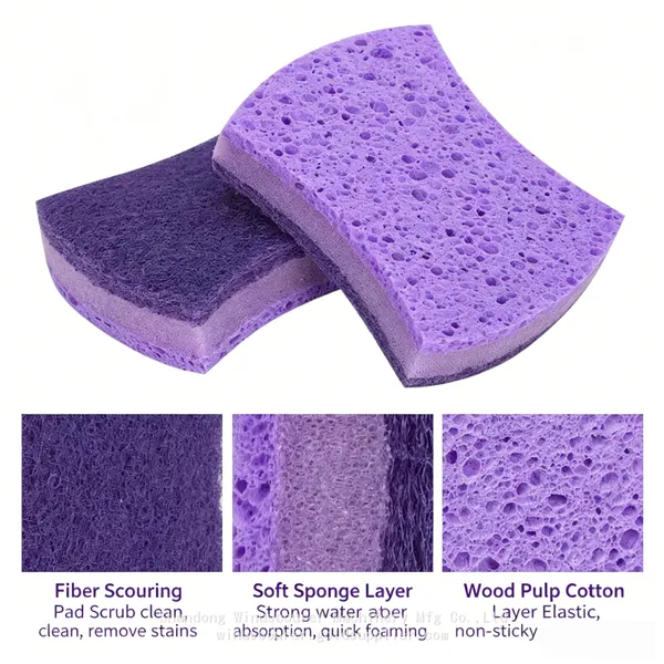 High Absorbent Purple Wood Pulp Sponge Daily Dish Scrub Sponge photo-3