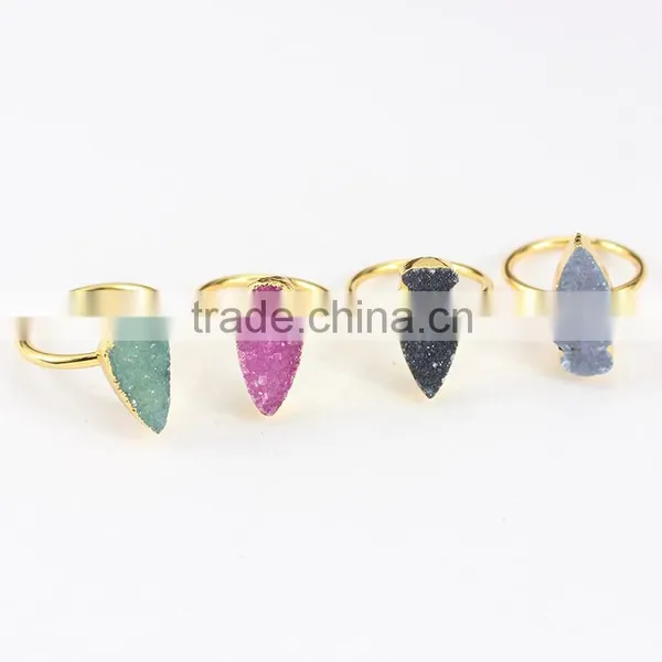RG1091 Gold Plated Arrowhead Druzy Geode Stone Boho Ring Quality Choice photo-2