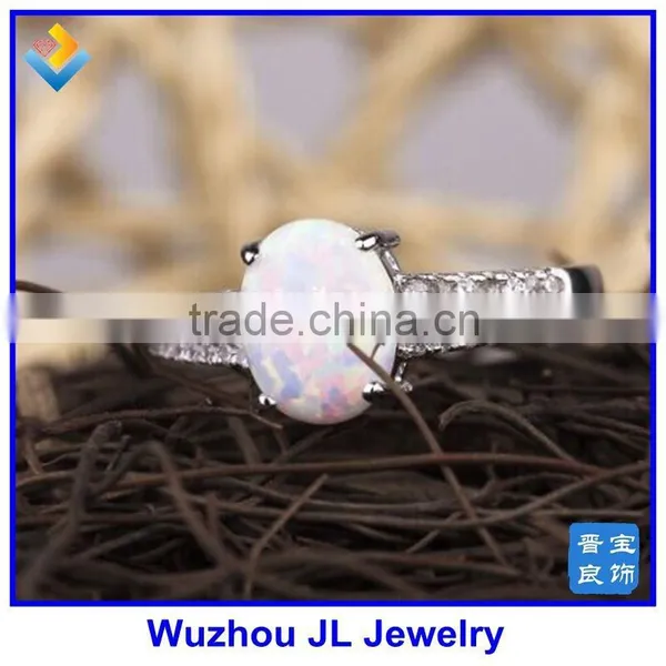 JL Jewelry Oval White Fire Opal Stone Ring Lab Created Synthetic Opal Ring photo-2
