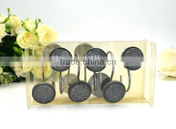 Round Black Pattern Polyresin Shower Curtain Hooks photo-6