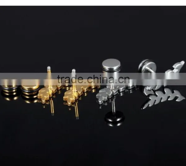 2016 Spring Latest Fashion Men Jewelry Accessories Long Top Design Golden Leaf Earring for Men photo-3