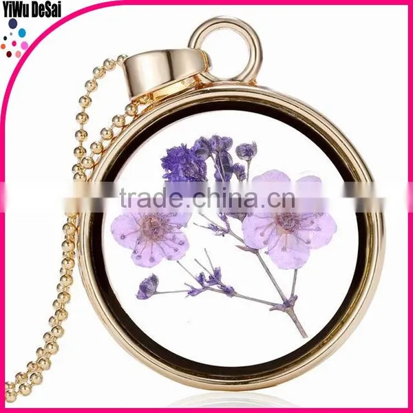 Simple Life Design Necklace Round Shaped Dried Flower Necklace