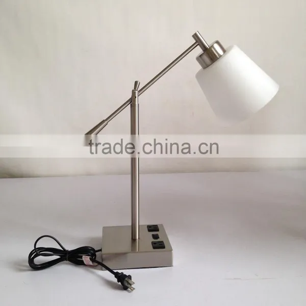 UL CUL Listed Adjustable Brushed Nickel Hotel Desk Light With Electrical Outlet For Bedroom T20282 photo-2