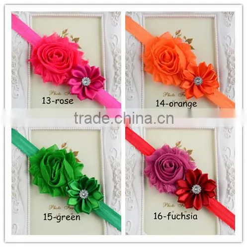 Solid Grosgrain Ribbon Headwear, Kids Girl Chiffon Flower Headband Elastic Hair Band Hair Tie Mixed Colors photo-5