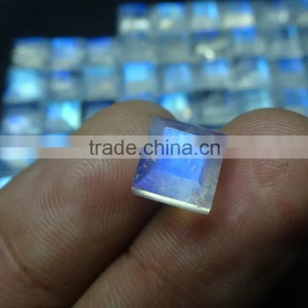 Rainbow Moonstone 8x8 mm Square Shape Blue Flashy Faceted Rainbow Moonstone Gemstone photo-3
