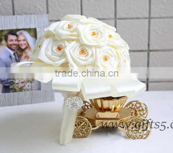 Elegant Handmade Flowers With Roses Wedding Bouquet Beads Rhinestone photo-3