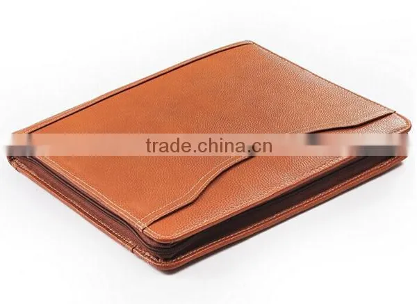 High quality leather document portfolio folder with holder for tablet and mobile phone