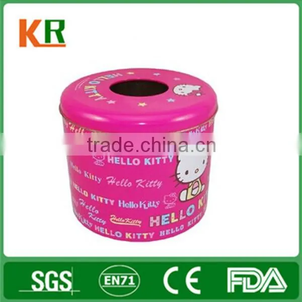 Round Shape Tin Napkin Holder Tin Tissue Box for Car Use
