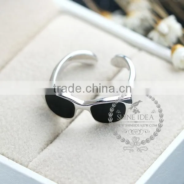 925 Solid Sterling Silver Glue Black Sun Glasses Adjustable Ring Fashion Women Jewelry 6260560 photo-2