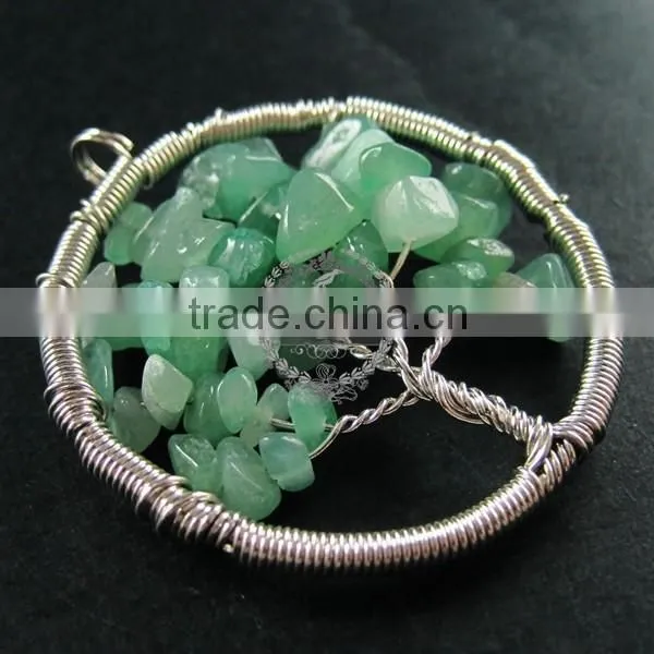 50mm Round Handmade Wiring Tree in Random Green Jade Jasper Stone Pendant Charm DIY Supplies 1820242 photo-3