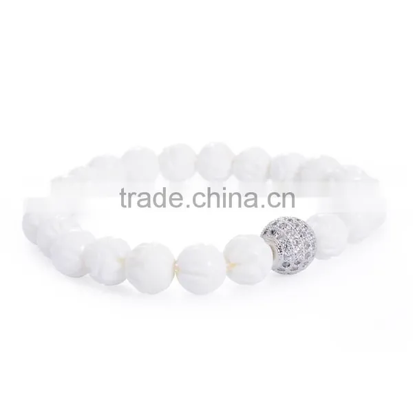 Moon Bodhi Seed Stretch Bracelet Buddhism Prayer Beads Mala White photo-3