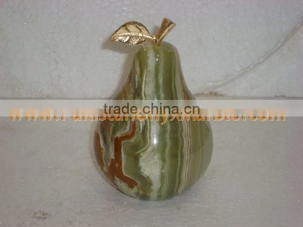 PAKISTAN SUPPLIER Natural Color KITCHEN AND DINING DECORATION ONYX PEAR WITH BRASS LEAF HANDICRAFTS photo-2