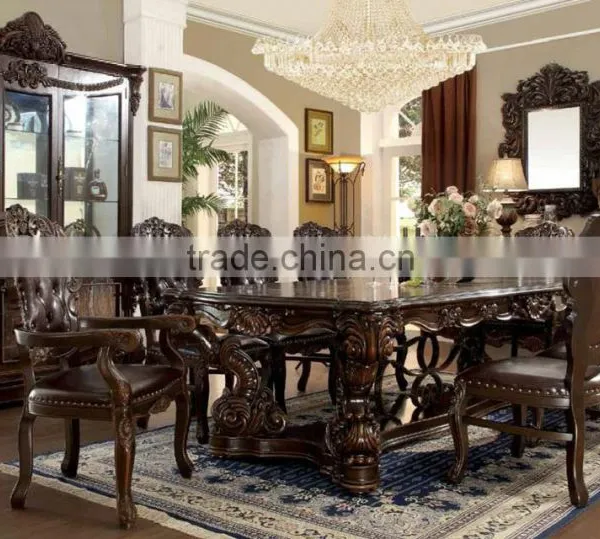 Ivory White Antique European Style Royal Hand Carved 8 Persons Long Dining Table With Matching Side Chair(MOQ=1 SET) photo-4