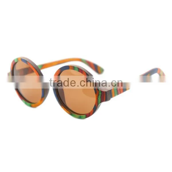 OEM Sunglasses Lens Handmade Round Wooden Sun Glasses Rainbow Wood Frame Cute Glasses photo-2