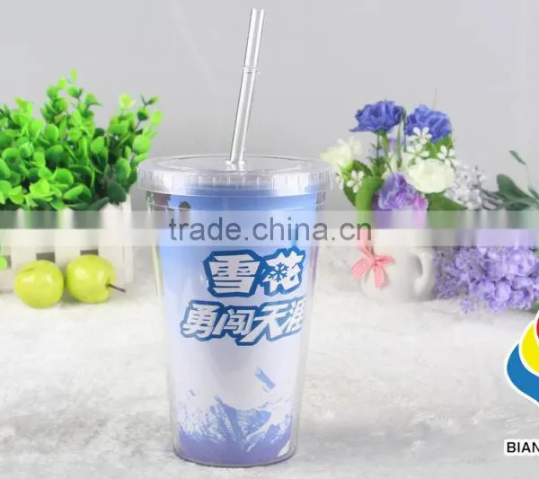 Double Wall Plastic Acrylic Paper Insert Tumbler With Straw photo-2