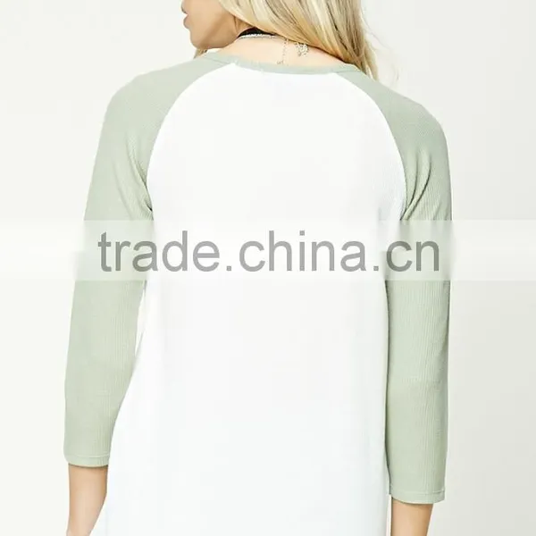 Tee Shirts Custom Print 3/4 Contrast Raglan Sleeves Round Neckline Knit Oversized Baseball Tee Shirt photo-4