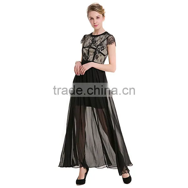 Maxnegio Patchwork Women Black Lace Nude Transparent Dress Girls Sexy Night Black Evening Dress photo-3