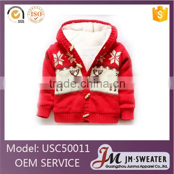 Latest Red Overcoat Giraffe Pattern Children Hooded Christmas Sweater Coat photo-3