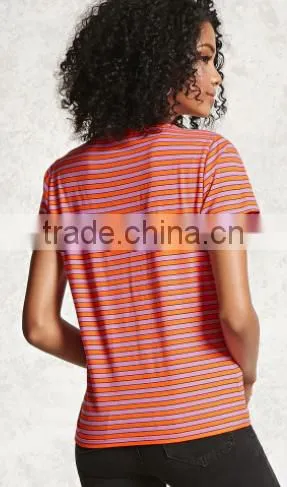 2017 Women Fashion T-shirt Cotton Striped Short Sleeve Printed OEM Service Wholesale photo-2