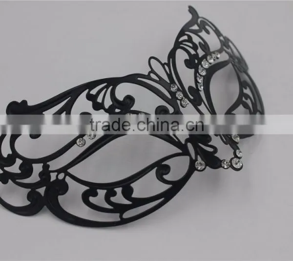 Glossy Metal Black Mask Diamante Rhinestones Italy Costume Masquerade Halloween photo-2
