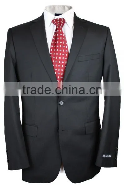 NAAMS MEN'S WOOL 2 BUTTON 2 VENT SLIM FIT SUIT JACKET FLAT FRONT PANT BLACK photo-5