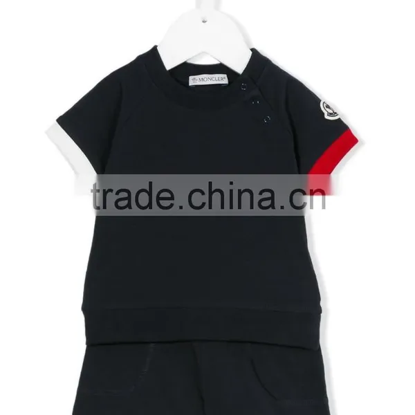 2017 New Design Custom Summer Kids Color Block Tracksuit Clothes Set Kids Active Wear Baby Clothes Set photo-3