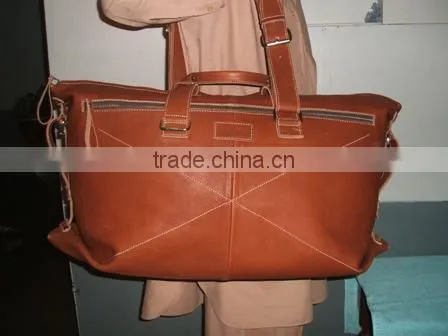 Luxury Travel Duffle Bag With Full Grain Semi Vegetable Tanned Real Cow Genuine Leather Bag