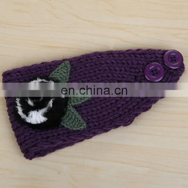 Fur Flower Women Lady Headband Knitted Headband With Rex Rabbit Fur photo-3