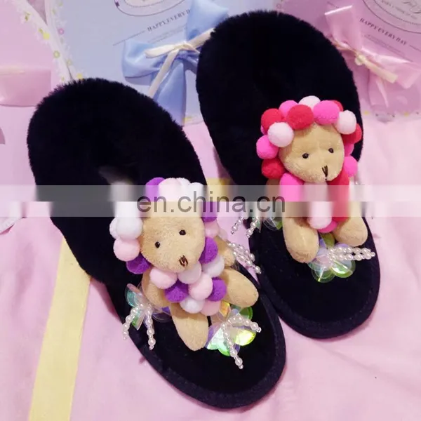 Aidocrystal Wholesale Black Pink 2016 New Style Cute Plush Bear Winter Warm Boots For Girls photo-4