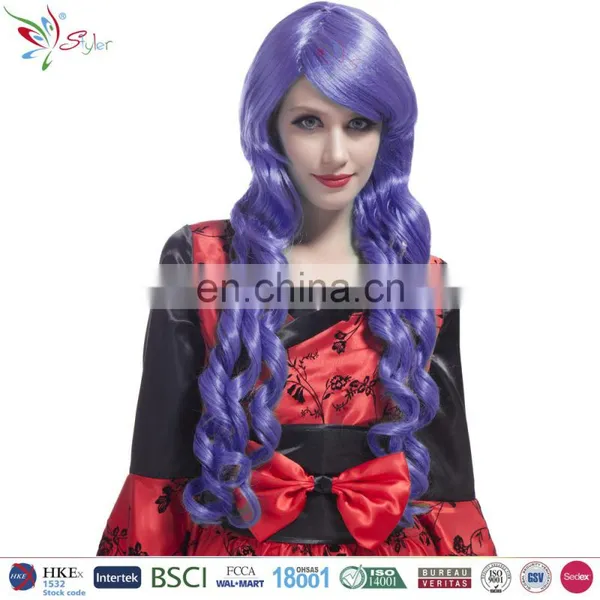 Fashion Women Synthetic Hair Blue and Pink Long Deep Curly Wig photo-3