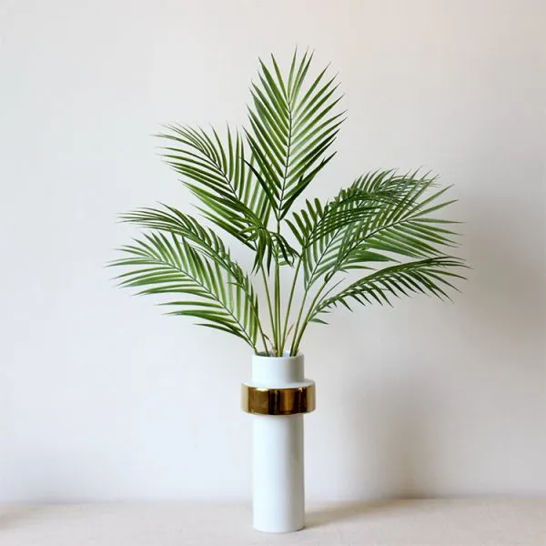 High Grade Plastic Flower Bouquet Single Stem Green Plant Artificial Palm Leaves photo-4
