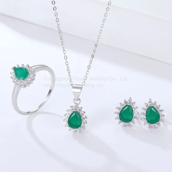 The Platinum Gold Plated 925 Sterling Silver Jewelry Set Rings Inlay Water Drop Sapphire photo-5