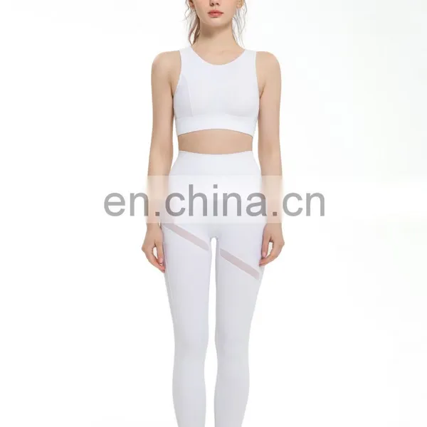 Custom Logo Women Sportswear Suit Set Back Hollow Out Bra And High Waist Leggings Two Piece Yoga Set Sexy Mesh Gym Running Wear photo-4