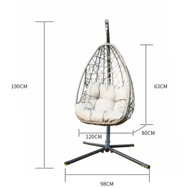 Durable Modern Outdoor Furniture Hanging Egg Swing Chair With Cushion PE Rattan Metal Frame Living Room Hotel Bedroom Courtyard photo-2