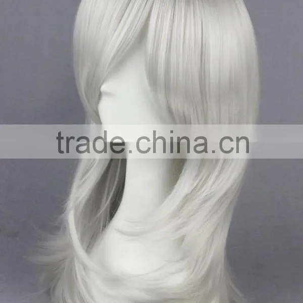 High Quality 55cm Medium Curly Nabari no Ou Wig Kurookano Shijima Silver White Wig Synthetic Anime Wig Cosplay Hair Wigs photo-4