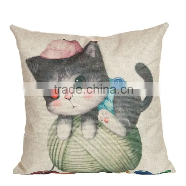 2016 Hot Sale 100% Polyester Home Decorative Cat Printing Linen Cheap Cushion Cover photo-3