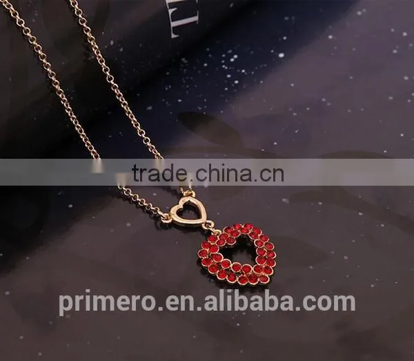 New Arrival High Quality Red Crystal Stone Love Heart Ladies Stud Earrings / Necklaces Jewelry Sets photo-5