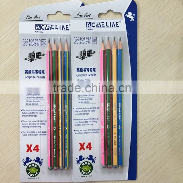 7" Standard Size Soft Wood Triangular Shape Color Striped HB Pencil Set in Blister Card photo-2