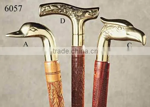 Wooden Walking Stick With Brass/Metal Handles
